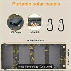 Portable Solar Panel Charger 20W USB – Foldable Camouflage Outdoor Power, T8MIS